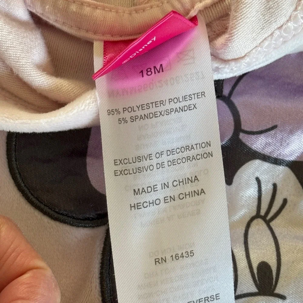 Disney Minnie Mouse Pink Velour Hoodie 3D Ears Metallic‎ Bow Baby Girl 18M